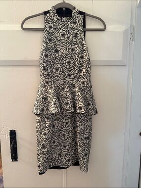 Alice + Olivia Black & White Floral Peplum Sheath Dress
